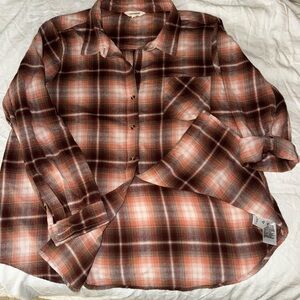 Lucky Brand Brown and Pink Plaid Casual Shirt